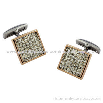 Stainless Steel Cufflinks with Crystal PP Stones and Interval of Plating IP Rose Gold